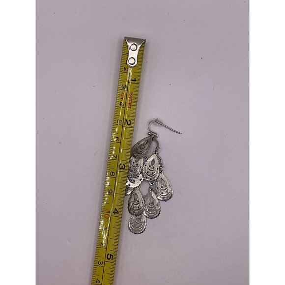 Chandelier Silver Tone Filigree Dangle Earrings - Picture 5 of 5